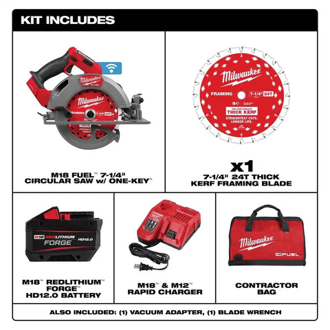 Milwaukee 2835-21HD M18 FUEL 7-1/4" Circular Saw with ONE-KEY Kit and 12.0Ah Battery (1 Kit)