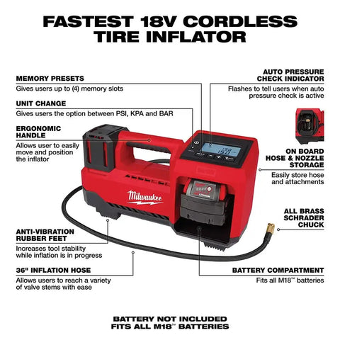 Milwaukee M18 Compact Tire Inflator, Tool Only (Reconditioned)