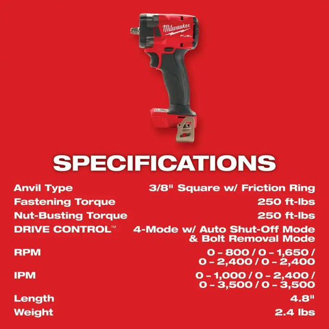 Milwaukee 2854-20 M18 FUEL 3/8" Compact Impact Wrench w/ Friction Ring Bare Tool