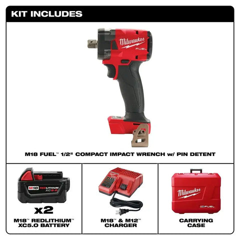 Milwaukee 2855P-22 M18 FUEL™ 1/2" Compact Impact Wrench w/ Pin Detent Kit