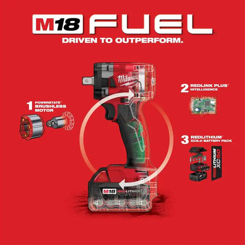 Milwaukee 2855P-22 M18 FUEL™ 1/2" Compact Impact Wrench w/ Pin Detent Kit