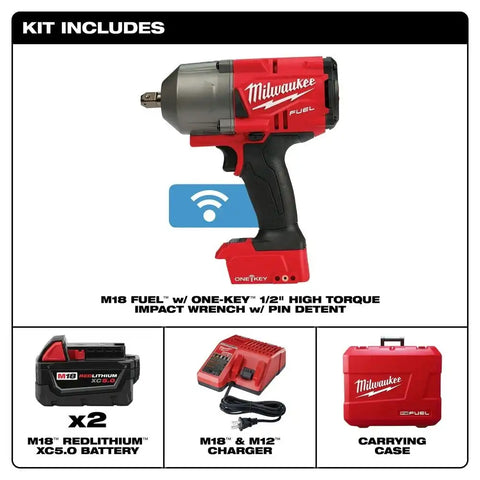 Milwaukee 2862-22 M18 FUEL ONE-KEY High Torque Impact Wrench 1/2" Pin Detent Kit