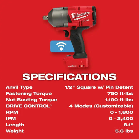 Milwaukee 2862-22 M18 FUEL ONE-KEY High Torque Impact Wrench 1/2" Pin Detent Kit