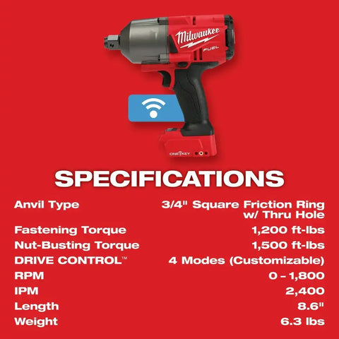Milwaukee 2864-20 M18 FUEL ONE-KEY High Torque Impact Wrench 3/4" Friction Ring Bare