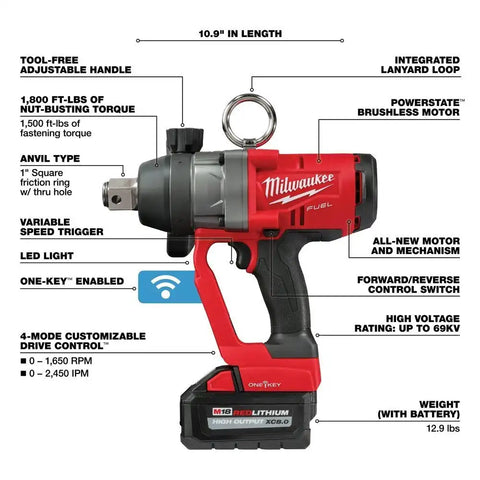 Milwaukee 2867-22 M18 FUEL 1" HTIW w/ ONE-KEY Kit w/ (2) 8.0Ah Batteries