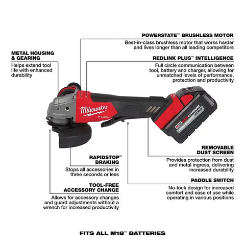 Milwaukee 2880-22 M18 FUEL™ 4-1/2" / 5" Grinder Paddle Switch, No-Lock Kit