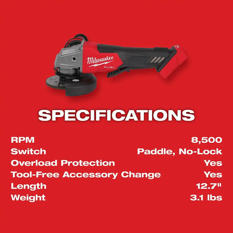 Milwaukee 2880-22 M18 FUEL™ 4-1/2" / 5" Grinder Paddle Switch, No-Lock Kit