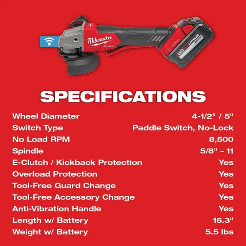 Milwaukee 2882-22 M18 FUEL™ 4-1/2" / 5" Braking Grinder w/ ONE-KEY™  Paddle Switch, No-Lock Kit