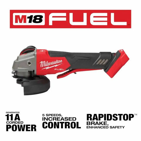Milwaukee 2888-20 M18 FUEL™ 4-1/2" / 5" Variable Speed Braking Grinder, Paddle Switch No-Lock