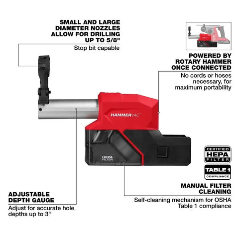 Milwaukee 2908-DE M18 FUEL HAMMERVAC 5/8" Dedicated Dust Extractor
