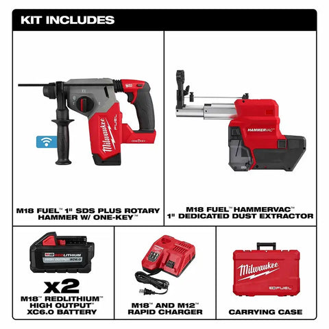 Milwaukee 2914-22DE M18 FUEL™ 1" SDS Plus Rotary Hammer w/ ONE-KEY™ Dust Extractor Kit