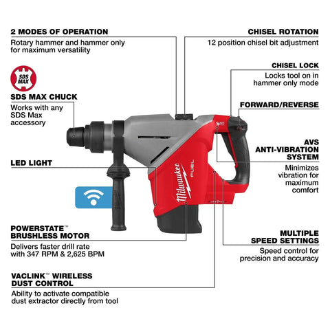 Milwaukee 2918-20 M18 FUEL 1-3/4" SDS MAX Rotary Hammer with ONE-KEY