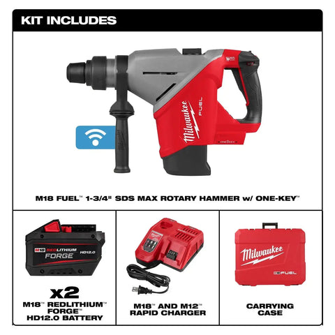 Milwaukee 2918-22HD M18 FUEL 1-3/4" SDS MAX Rotary Hammer Kit with ONE-KEY (2 Batteries, Charger)