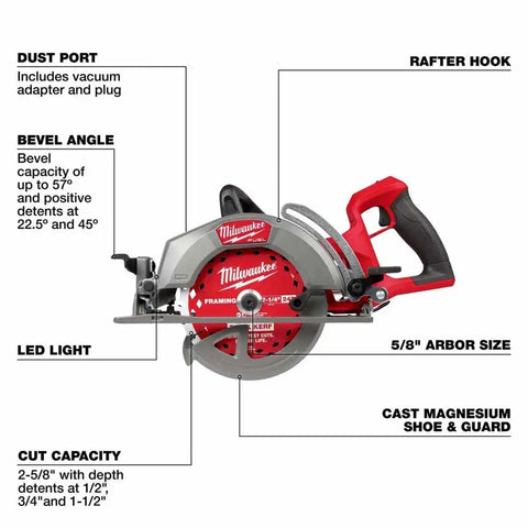 Milwaukee 2930-20 M18 FUEL 7-1/4" Rear Handle Circular Saw – Cordless, 2-5/8" Cut Capacity