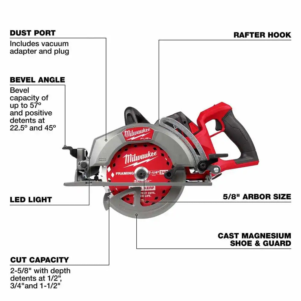 Milwaukee 2930-21HD M18 FUEL 7-1/4" Rear Handle Circular Saw Kit with 12.0Ah Battery/Rapid Charger