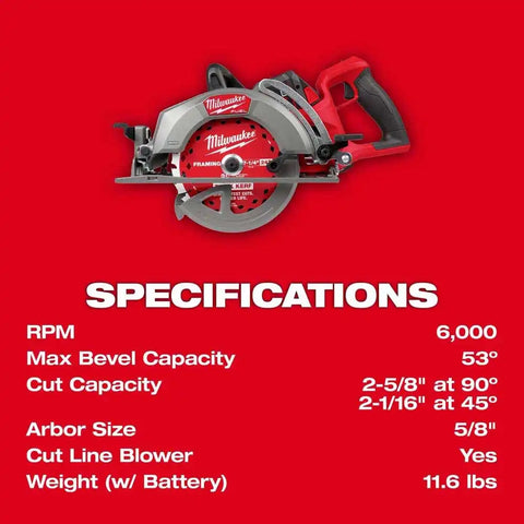 Milwaukee 2930-21HD M18 FUEL 7-1/4" Rear Handle Circular Saw Kit with 12.0Ah Battery/Rapid Charger