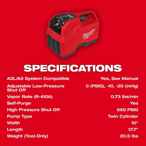 Milwaukee 2938-21 M18 Brushless Refrigerant Recovery Machine Kit with 12.0Ah Battery and Rapid Charger (2 Mesh Filter Screens)