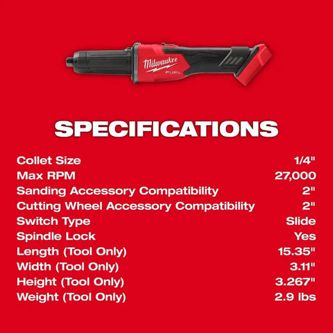 Milwaukee 2939-20 M18 FUEL Braking Die Grinder, Slide Switch