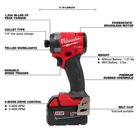 Milwaukee 2953-22 M18 FUEL 1/4" Hex Impact Driver Kit