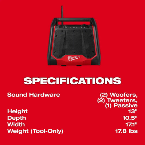 Milwaukee 2956-20 M18 Bluetooth Jobsite Radio and Charger with AUDIO-LINK and USB-C