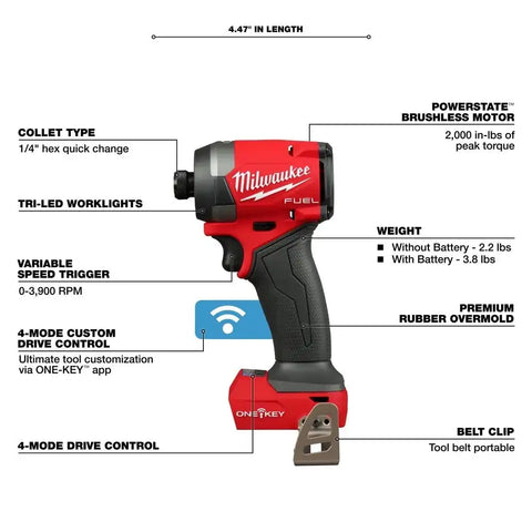 Milwaukee 2957-20 M18 FUEL 1/4" Hex Impact Driver w/ ONE-KEY