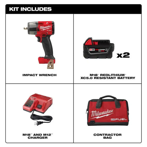 Milwaukee 2960-22R M18 FUEL 3/8 " Mid-Torque Impact Wrench w/ Friction Ring Kit