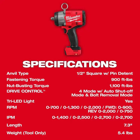 Milwaukee 2966-20 M18 FUEL 1/2" High Torque Impact Wrench w/ Pin Detent