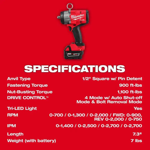 Milwaukee 2966-22 M18 FUEL 1/2" High Torque Impact Wrench w/ Pin Detent Kit