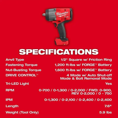 Milwaukee 2967-20 M18 FUEL 1/2" High Torque Impact Wrench w/ Friction Ring