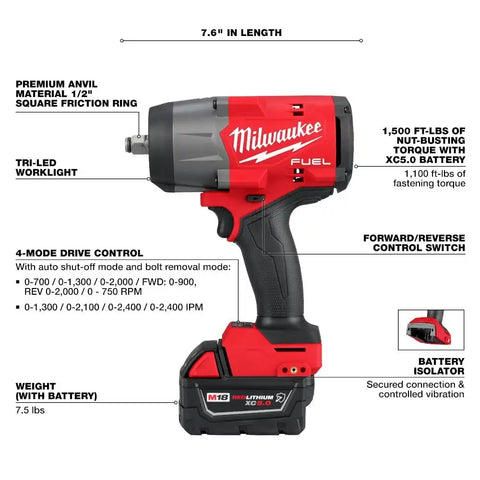 Milwaukee 2967-22 M18 FUEL 1/2" High Torque Impact wrench w/ Friction Ring Kit