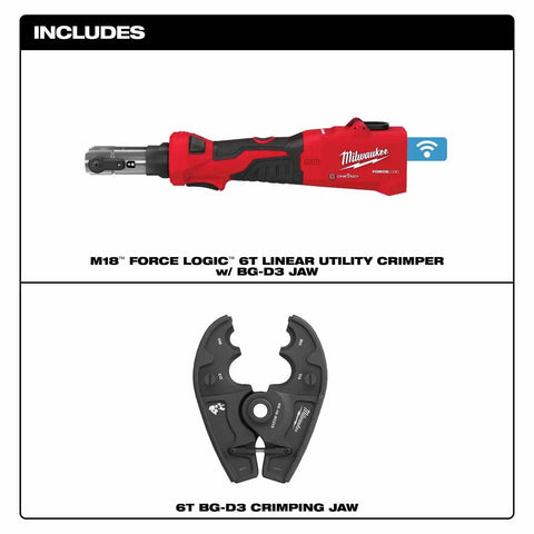 Milwaukee 2978-20BG M18 FORCE LOGIC 6T Linear Utility Crimper w/ BG-D3 Jaw