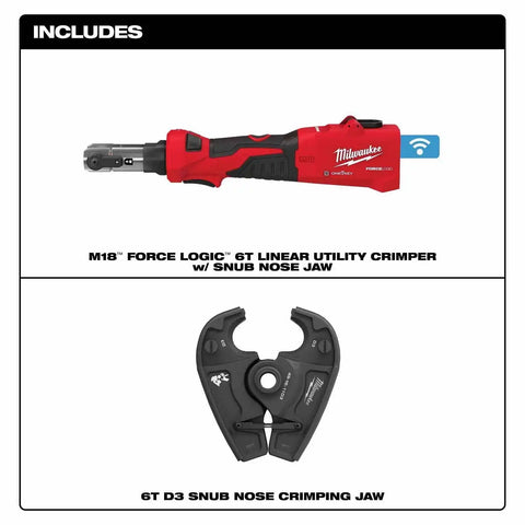 Milwaukee 2978-20D3 M18 FORCE LOGIC 6T Linear Utility Crimper w/ Snub Nose Jaw