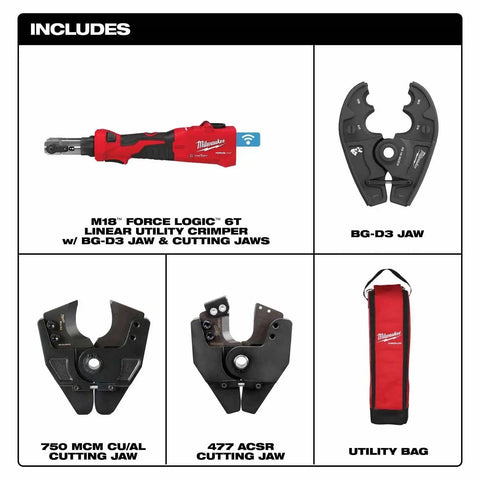 Milwaukee 2978-BGCUT M18 FORCE LOGIC 6T Linear Utility Crimper w/ BG-D3 Jaw & Cutting Jaws