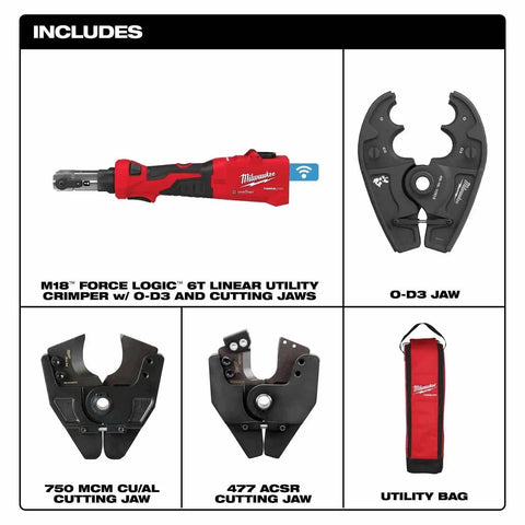 Milwaukee 2978-OCUT M18 FORCE LOGIC 6T Linear Utility Crimper w/ O-D3 Jaw & Cutting Jaws