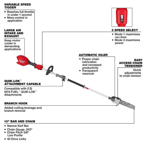 Milwaukee 3016-20PS M18 FUEL Pole Saw w/ QUIK-LOK