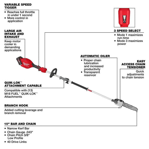 Milwaukee 3016-21PS M18 FUEL Pole Saw w/ QUIK-LOK Kit