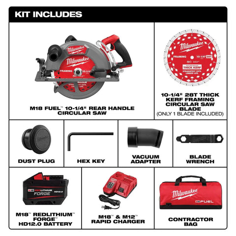 Milwaukee 3026-21HD M18 FUEL 10-1-4" Rear Handle Circular Saw Kit with Rapid Charger (12.0Ah Battery)