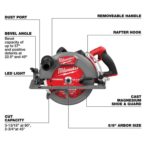 Milwaukee 3026-21HD M18 FUEL 10-1-4" Rear Handle Circular Saw Kit with Rapid Charger (12.0Ah Battery)