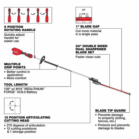 Milwaukee 3035-20 M18 FUEL Extended Pole Articulating Hedge Trimmer