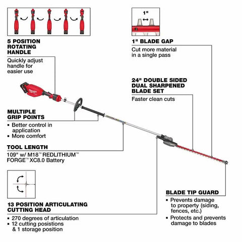 Milwaukee 3035-21 M18 FUEL Extended Pole Articulating Hedge Trimmer Kit