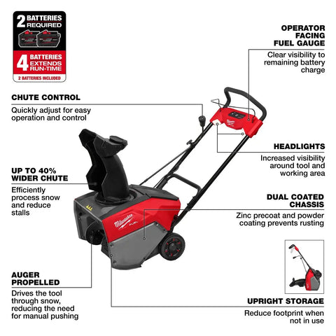 Milwaukee 3036-22HD M18 FUEL 21" Auger Propelled Dual Battery Single Stage Snow Blower Kit