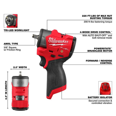 Milwaukee 3049-20 M12 FUEL 3/8" Subcompact Impact Wrench with Friction Ring