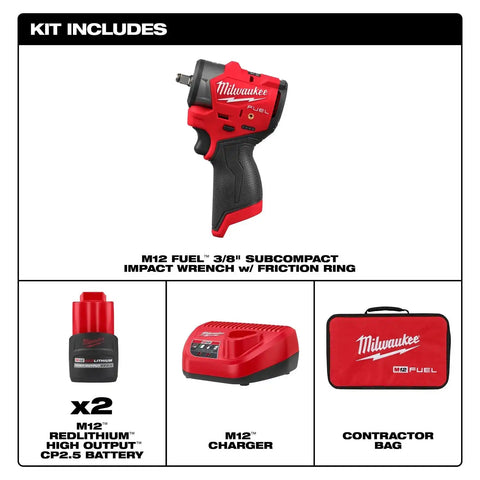 Milwaukee 3049-22 M12 FUEL 3/8" Subcompact Impact Wrench Kit with Friction Ring