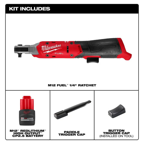 Milwaukee 3052-21 M12 FUEL 1/4 Inch Ratchet Kit with 550 RPM and 45 ft-lbs Max Torque (1 Battery)