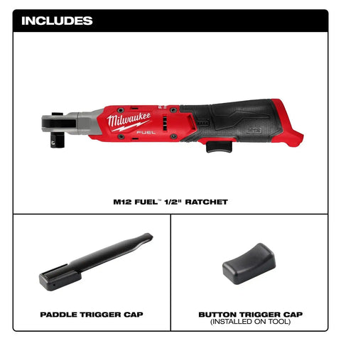 Milwaukee 3054-20 M12 FUEL 1/2 Inch Cordless Ratchet, 300 RPM, 80 ft-lbs, Compact Head (Bare Tool)