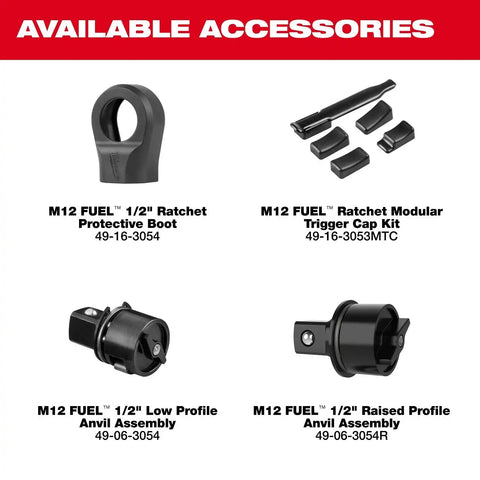Milwaukee 3054-21 M12 FUEL 1/2 Inch Ratchet Kit with 80 ft-lbs torque and 300 RPM (2.5Ah Battery)
