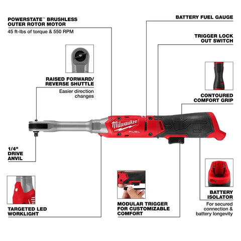 Milwaukee 3058-20 M12 FUEL 1/4" Extended Reach Cordless Ratchet Tool Only