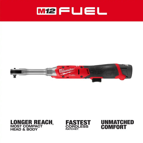 Milwaukee 3058-21 M12 FUEL 1/4" Extended Reach Ratchet Kit with 2.5Ah Battery and Charger