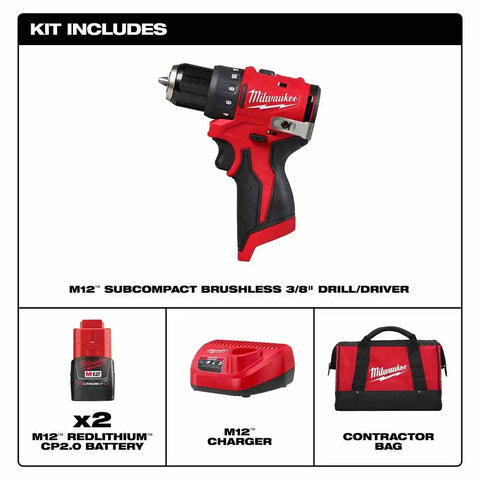 Milwaukee 3401-22 M12 Subcompact Brushless 3/8" Drill/Driver Kit