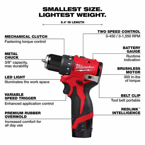 Milwaukee 3401-22 M12 Subcompact Brushless 3/8" Drill/Driver Kit